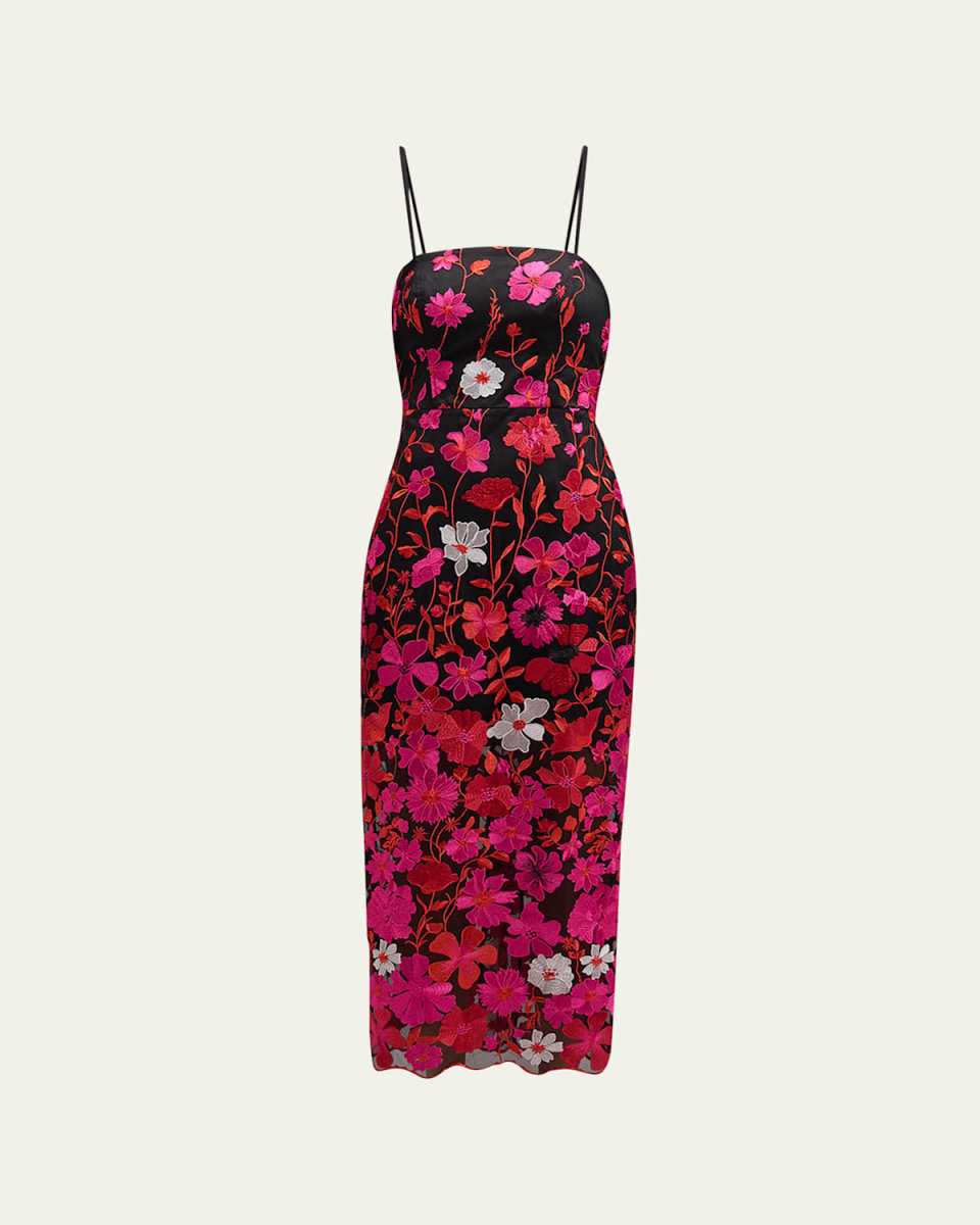 Kait Floral-Embroidered Column Maxi Dress